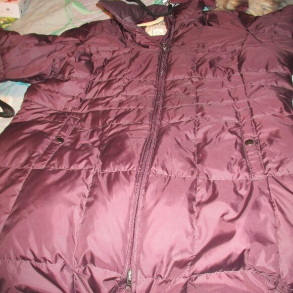 EDDIE BAUER PREMIUM DOWN GOOSE HOODED BROWN/BURGUNDY XXL COAT - Picture 1 of 5